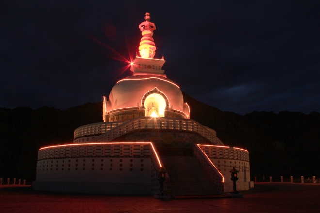 shaanti stupa at night